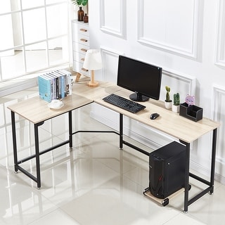 Overstock L-shaped Computer Corner Desk Wood board Steel frame Laptop Table Workstation Study Home Office (Black Frame)