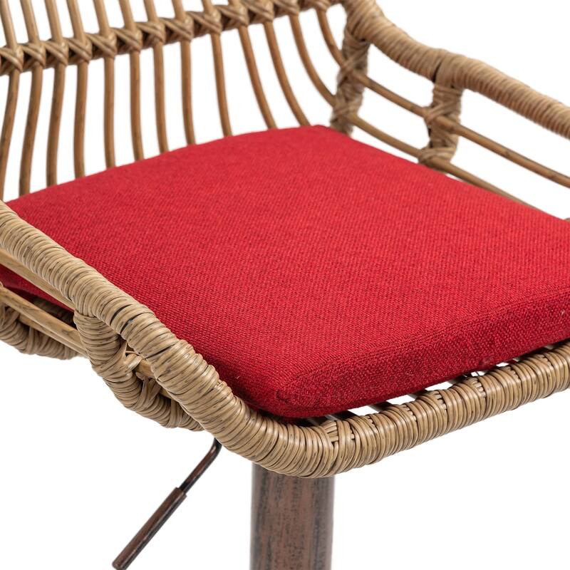 360° Swivel Bar Stools Set of 2, Adjustable Counter Height Chairs with Footrest, Rattan Bar Chairs with Cushions