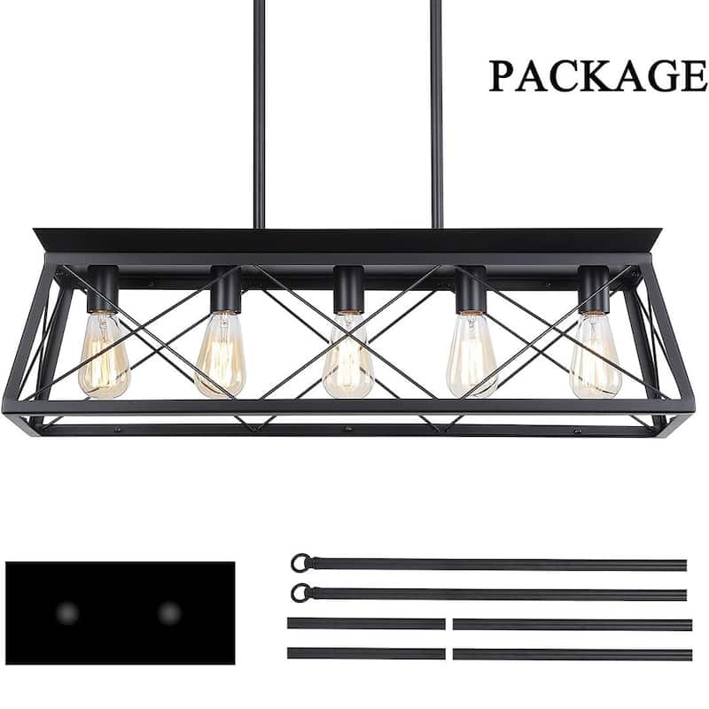 Farmhouse Restaurant 5-Light Metal Rectangular Chandelier