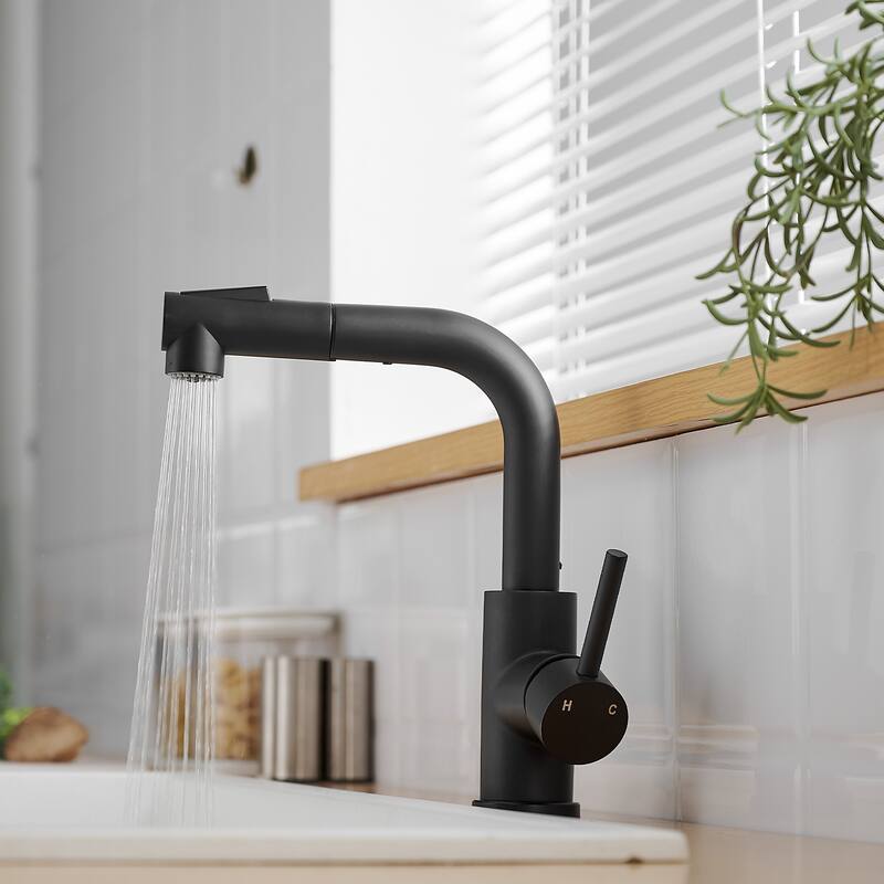 Modern 360° Swivel Bathroom Sink Faucet with Pull Out Sprayer, Suitable for Bar Sinks and Small Single Basin Sinks