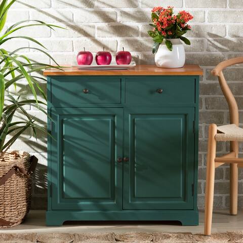 Garner Modern 2-Drawer Wood Kitchen Cabinet-Turquoise/Oak Brown