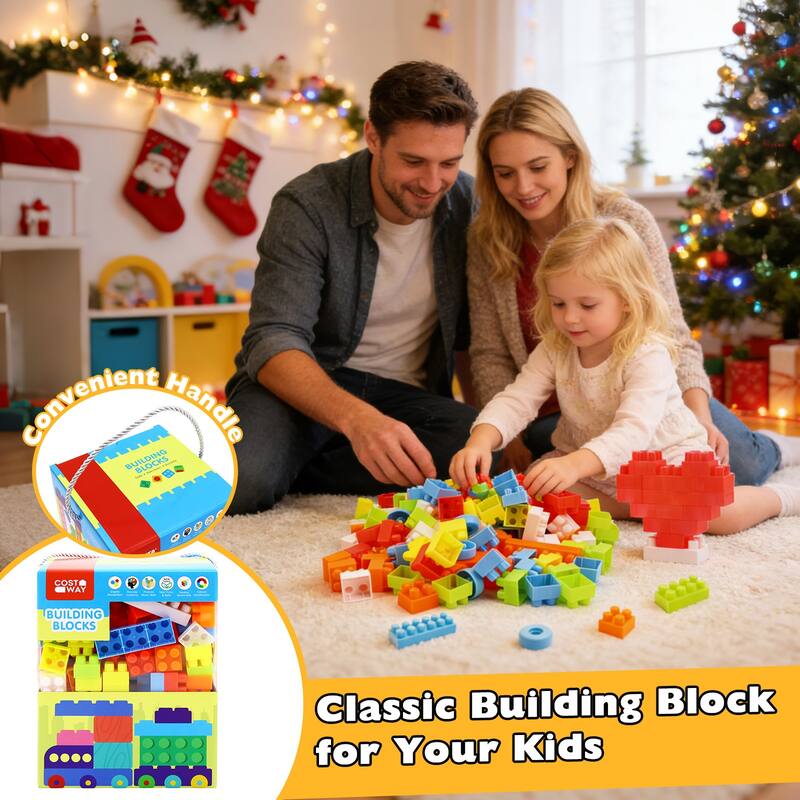 Gymax 150 Pcs Toddler Building Blocks Toy Stacking Block Set for 3+