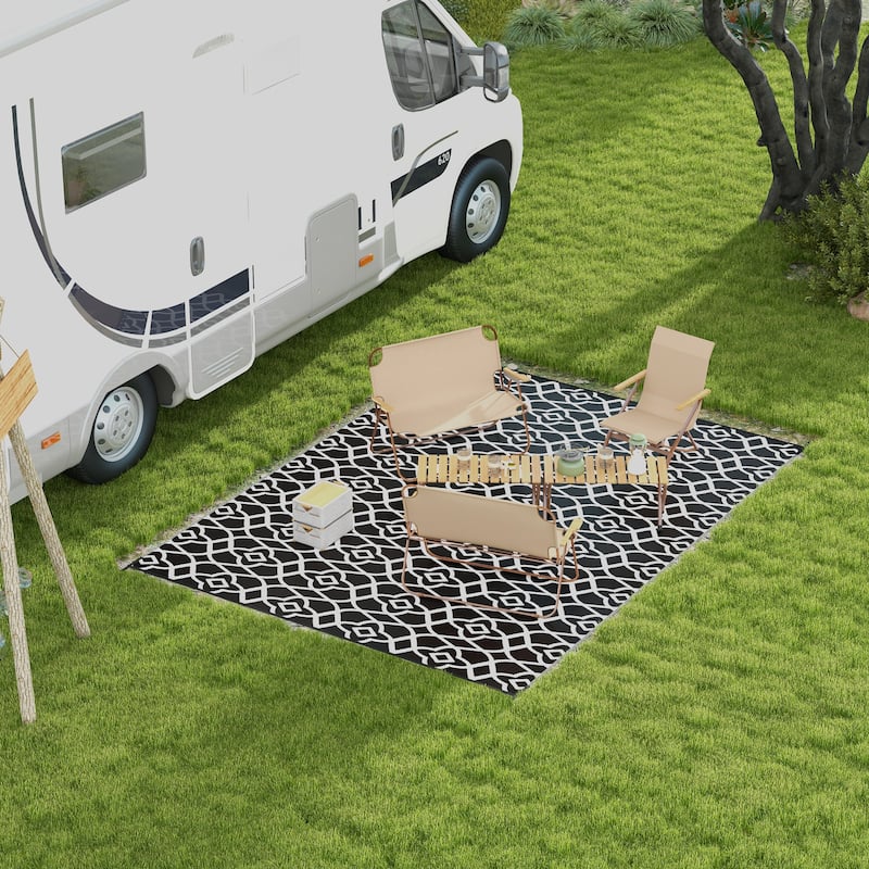 Outsunny Reversible Outdoor Rug, 9' x 12' Waterproof Plastic Straw Floor Mat, Portable RV Camping Carpet