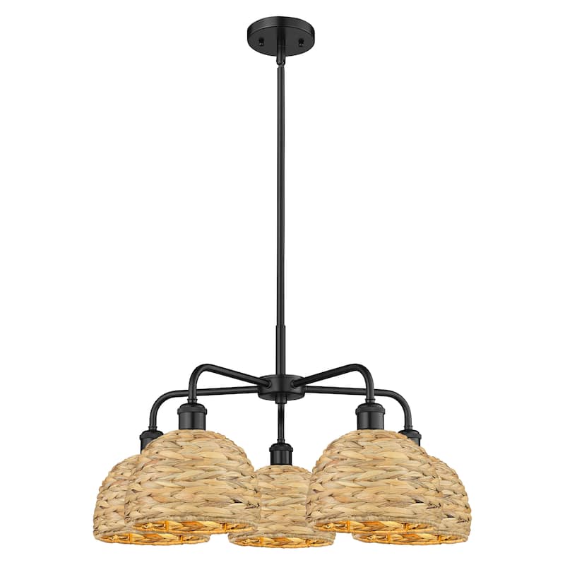 Innovations Lighting Endless Possibilities Ballston - Woven Rattan - 5 Light 27" Stem Hung Chandelier - Matte Black