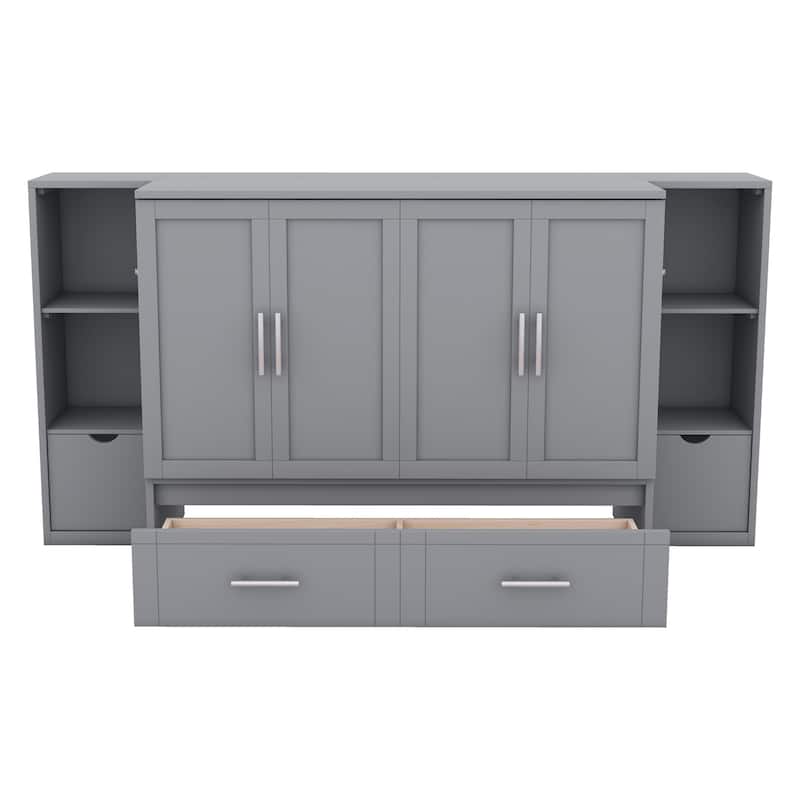 Full Size Murphy Bed with Shelves, Drawers, and LED Lighting