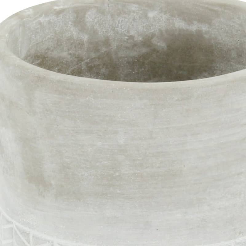 HomeRoots 6" Light Gray Geometric Cement Indoor Outdoor Round Pot Planter
