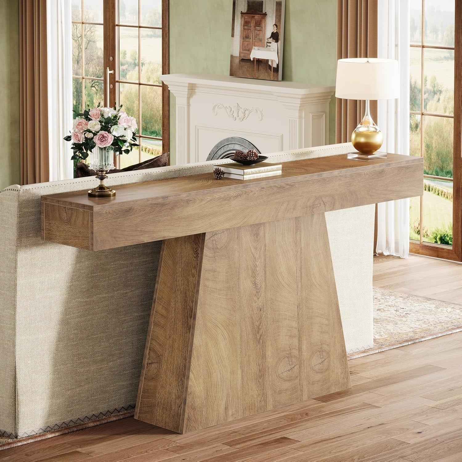 Farmhouse Entryway Table, 63 Inches Black Console Table