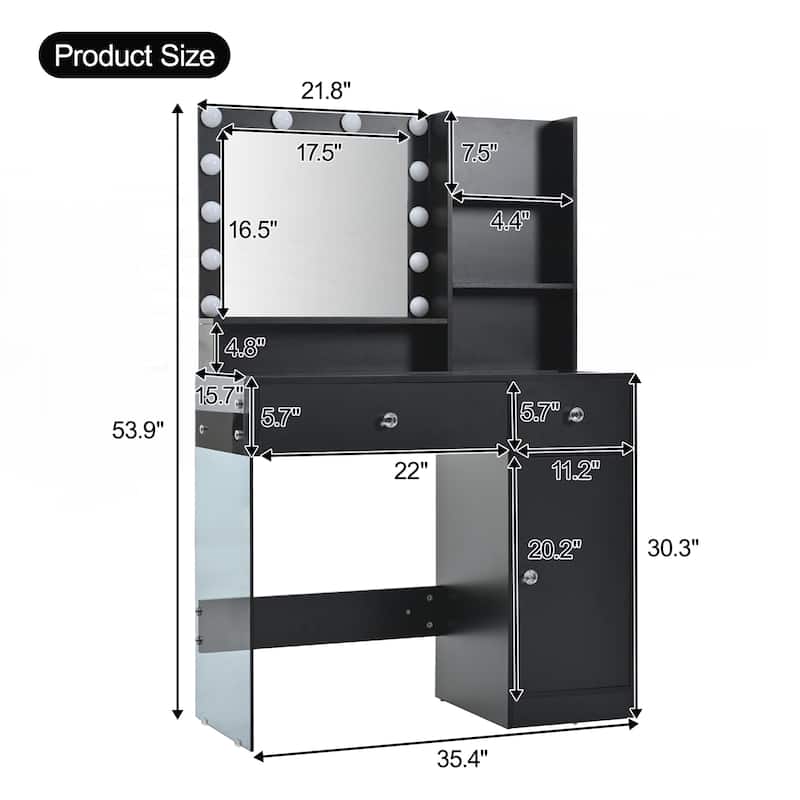 Vanity Desk with Mirror and 3 Lighting Modes