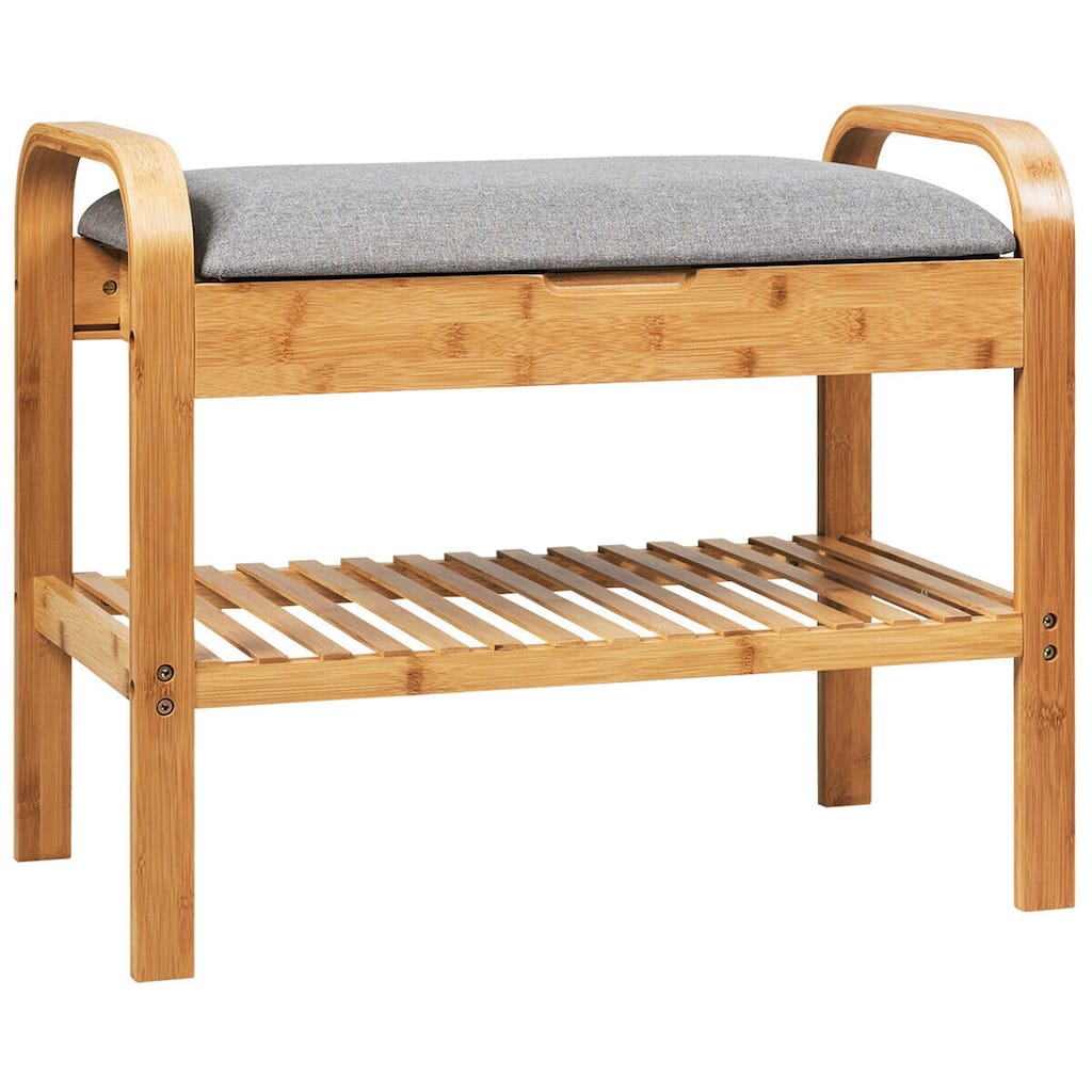 Gymax Shoe Rack Bench Bamboo W/Cushioned Seat&Storage Shelf Padded - See Details