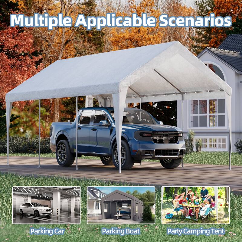 Heavy Duty Carport, All-Weather Waterproof Shelter with Steel Frame for Cars, Boats & Equipment