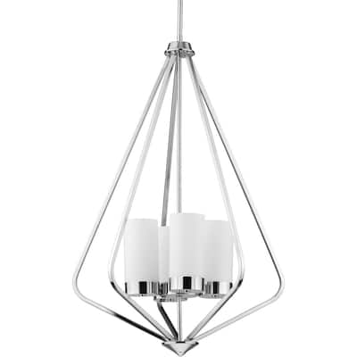 Elevate Collection 4-Light Polished Chrome Etched Glass Modern Pendant Hanging Light - 20 in x 20 in x 30 in