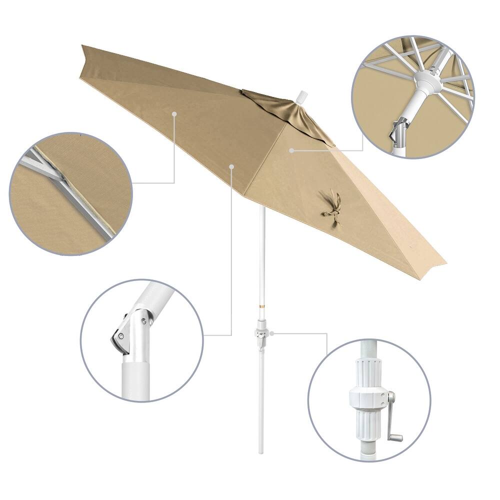 California Umbrella 9' Rd Golden State Series Patio Umbrella White Aluminum Frame Crank Lift Collar Tilt Sunbrella