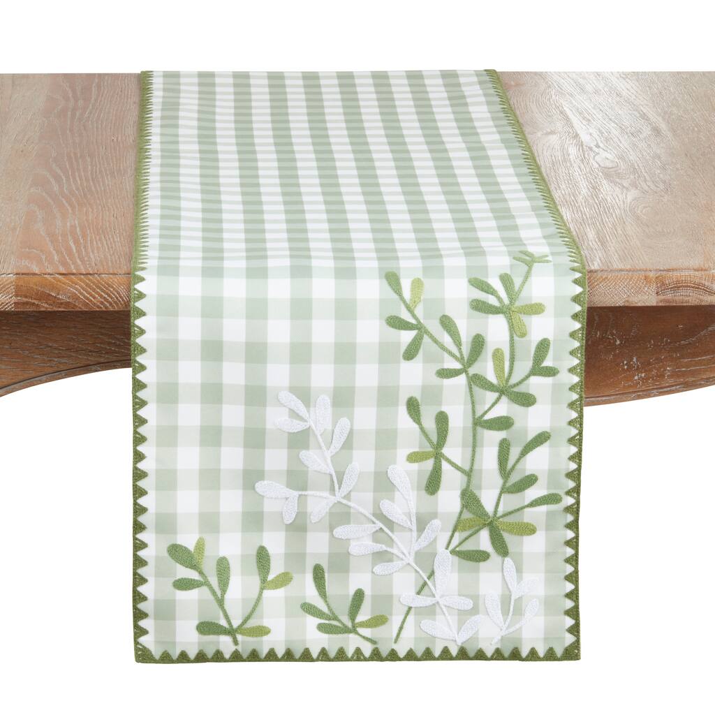 Embroidered Gingham Table Runner - Non-Reversible Decorative Table Runner for Dining Table, 16"x70"