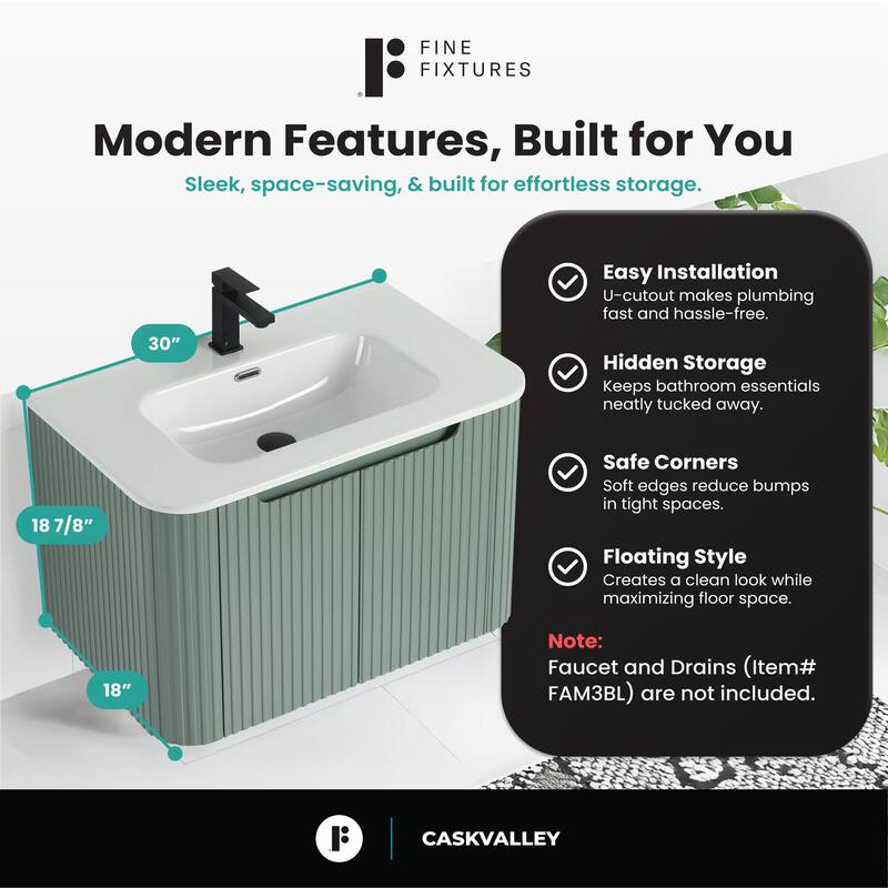 Caskvalley Modern Bathroom Vanity with Straight Fluted Design - Sink Included