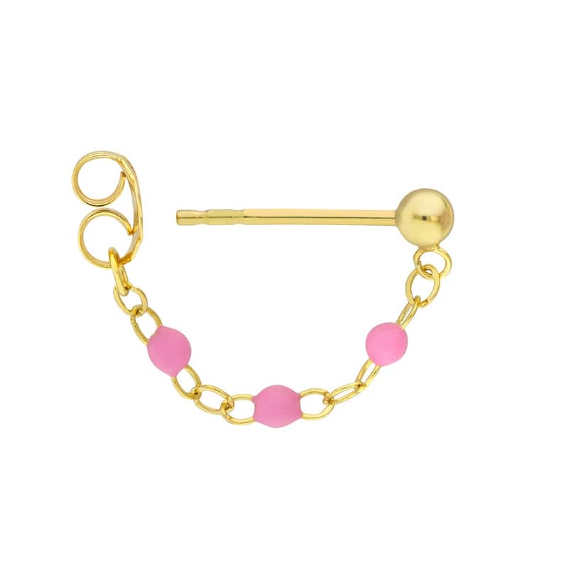Curata 14k Yellow Gold Front To Back 3 Beads Light Pink Enamel Earrings