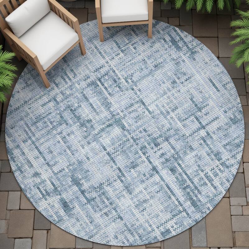 Machine Washable Indoor/Outdoor Modern Crosshatch Chantille Rug - Blue - 8' x 8'