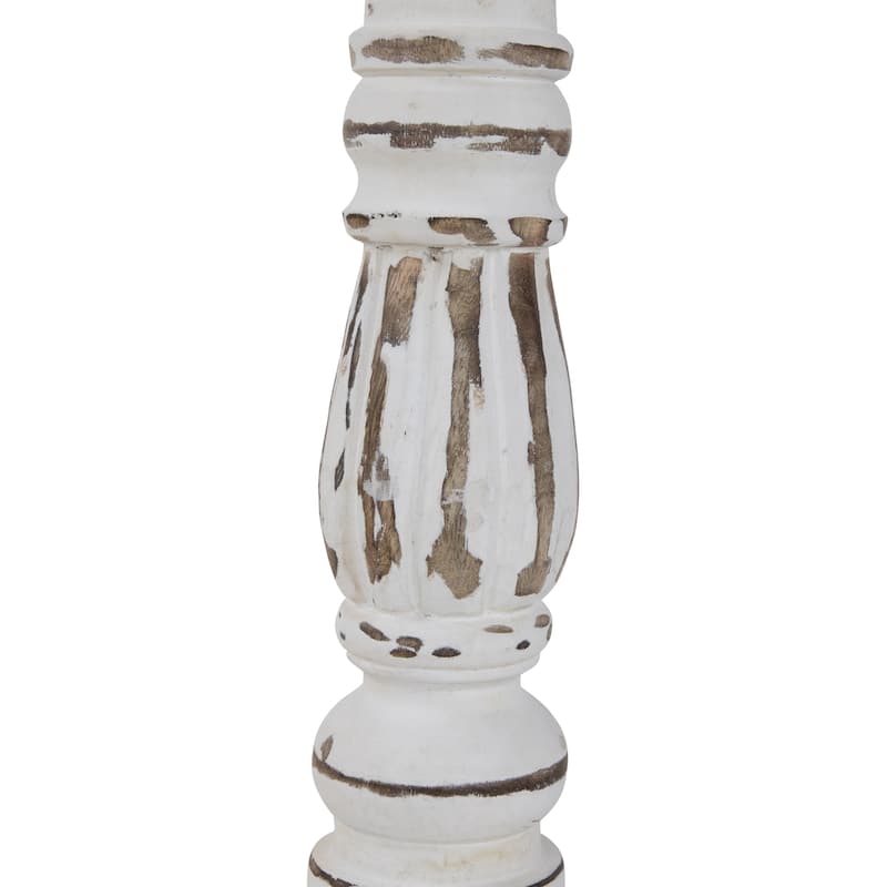 Set of 2 Antique White Pillar Candle Holders 12"