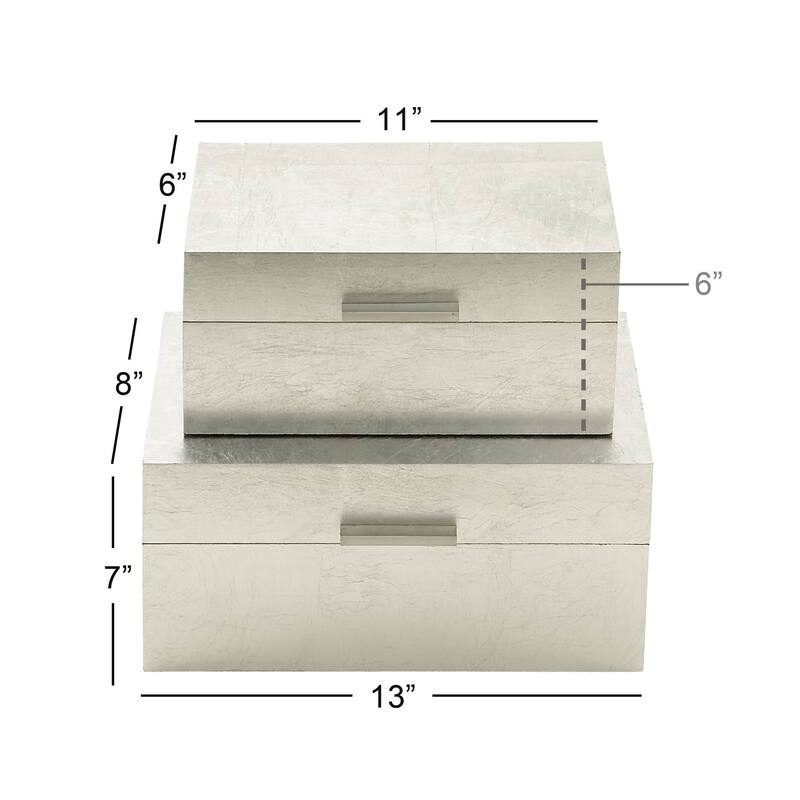 Wooden Decorative Box with Textured Foiled Exterior - Set of 2 Gold or Silver - CosmoLiving by Cosmopolitan