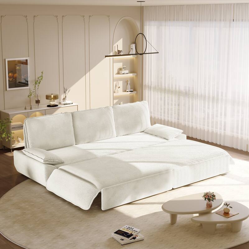 94.5" Corduroy Sofa Bed, 3-in-1 Convertible Sleeper Sofa Couch, Pull Out Sofa Bed, Space-Saving Upholstered Sofa
