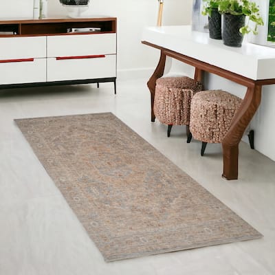 HomeRoots Floral Medallion Traditional Runner Area Rug