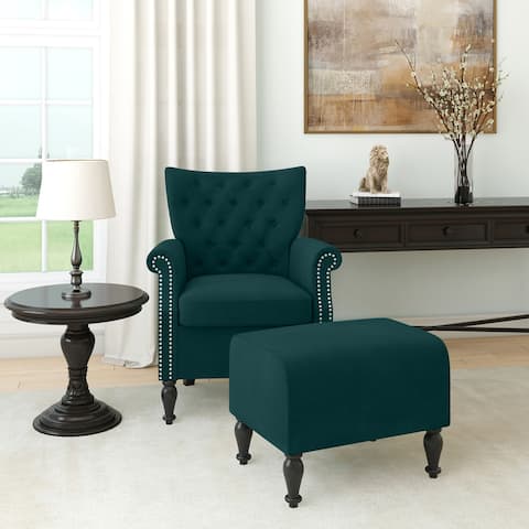 Copper Grove Khalee Button-Tufted Rolled Armchair and Ottoman