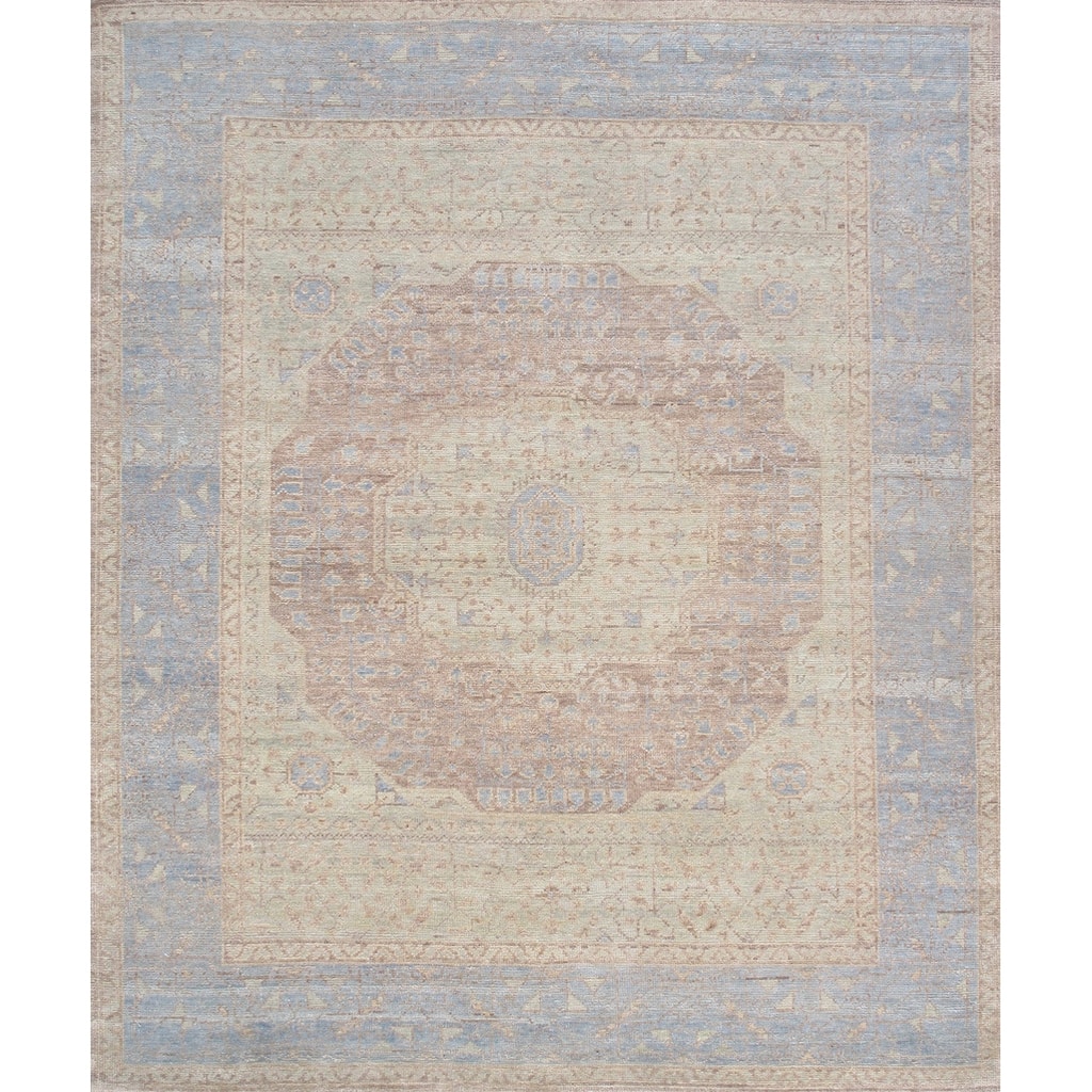 Pasargad Home Oushak Hand-Knotted Rust/L. Blue Wool Area Rug
