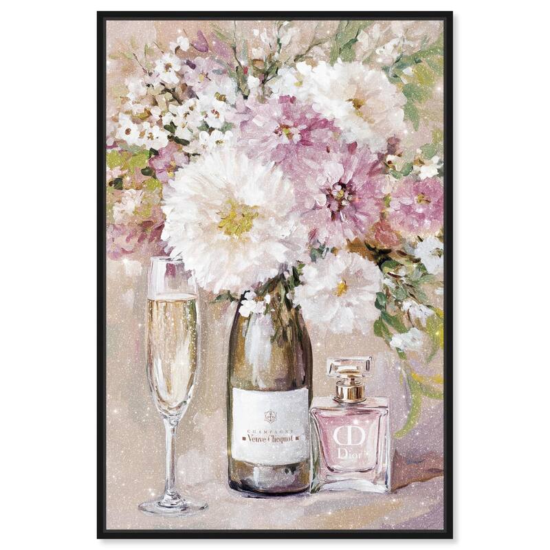 Light Floral Champagne Vase Canvas by Art Remedy - Black - 36" x 54"