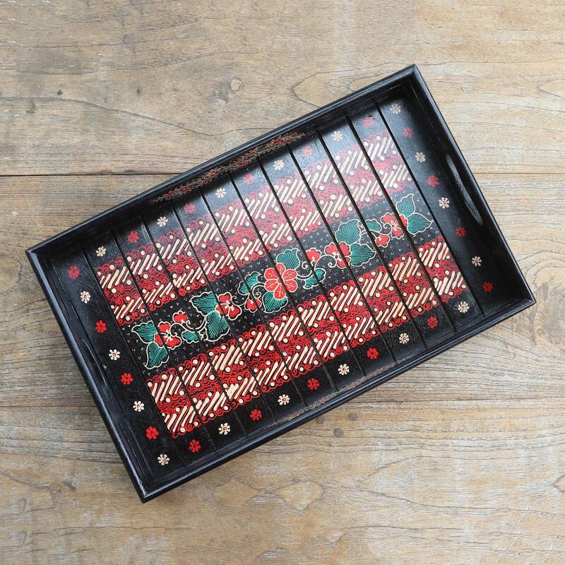Novica Handmade Kawung Beauty Decorative Wood Batik Tray
