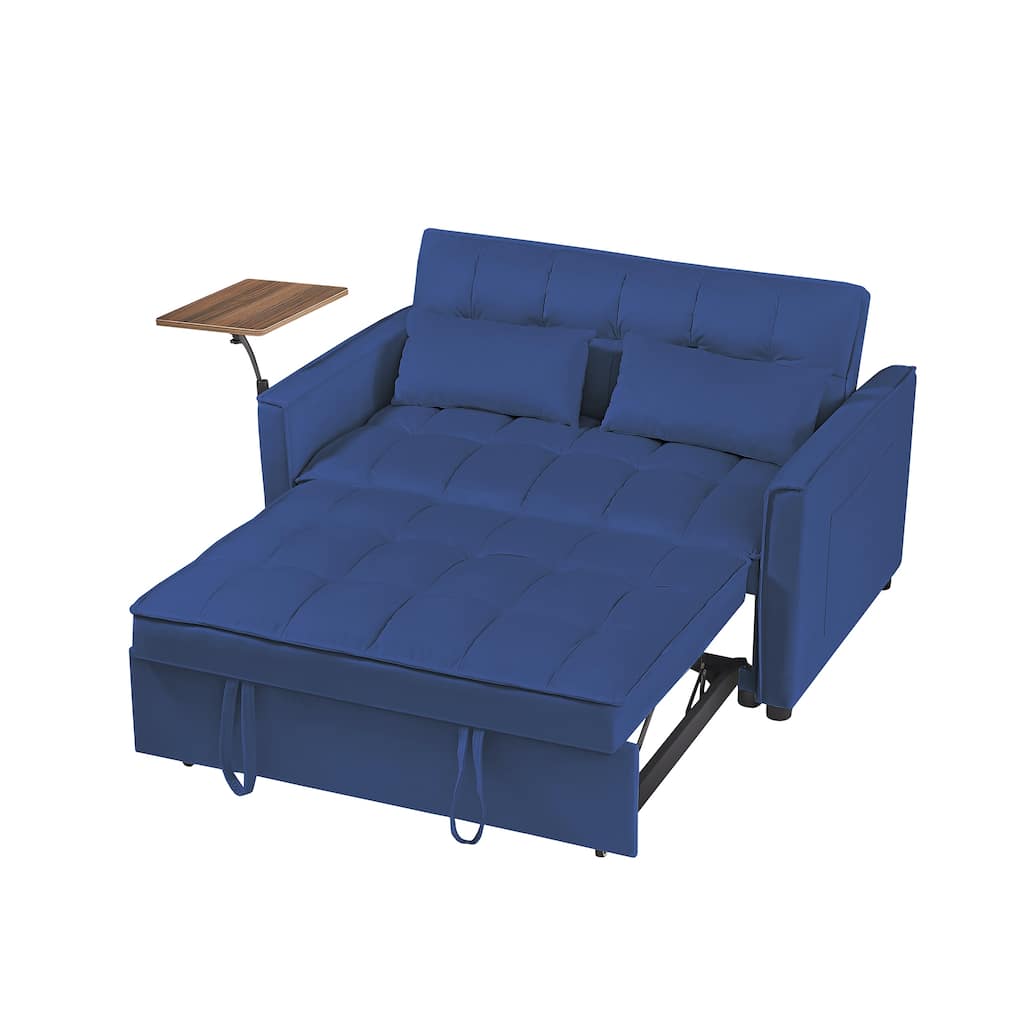 Velvet convertible Sofa Bed with side pocket and arm table