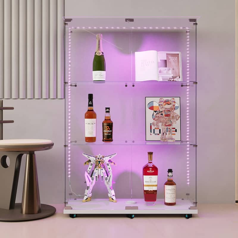 Tempered Glass Display Cabinet for Living Room - White