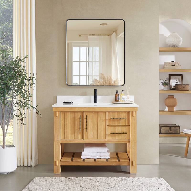 Paris Bath Vanity, Quartz Stone Top without Mirror - 42" - Acacia Classic Grey