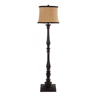 64" Black Sculpted Colonial Floor Lamp with Burlap Fabric Shade and ...
