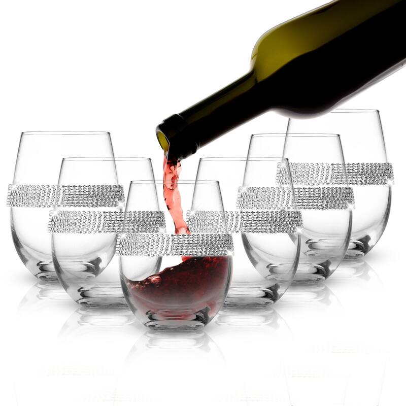 Berkware Stemless Crystal Glass with Silver or Gold Rhinestone Design - 4" x 5"