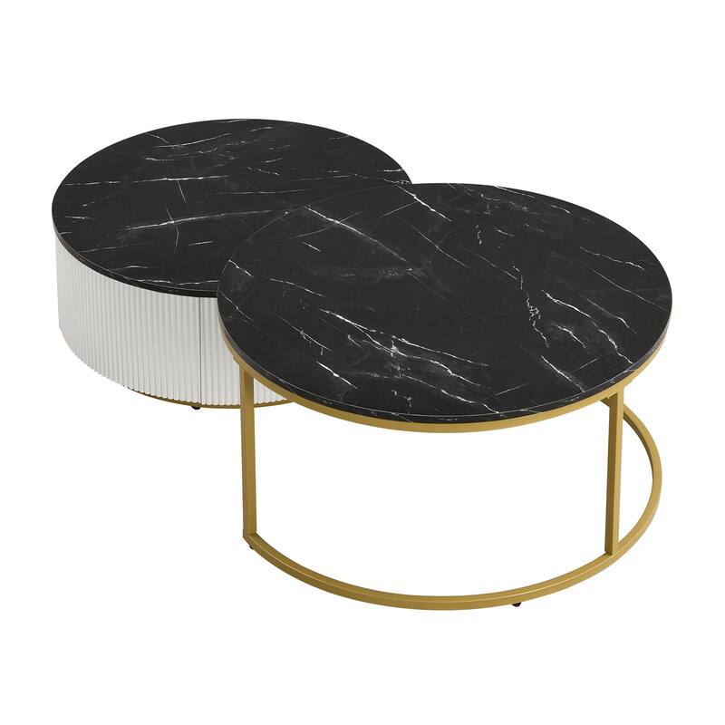 Modern Round Nesting Coffee Table Fluted with Drawer