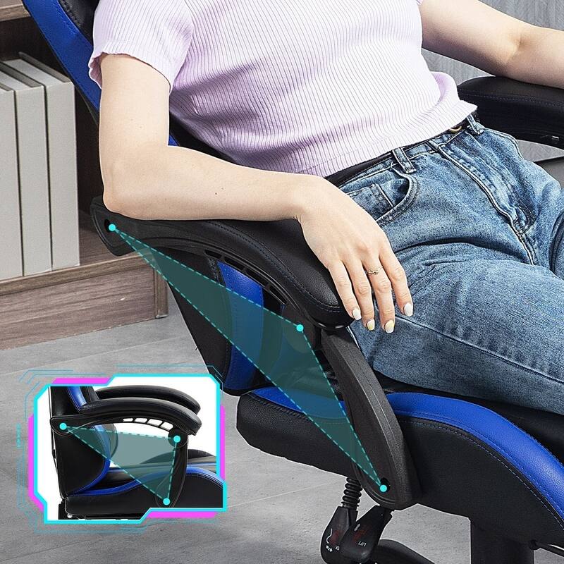 EROMMY RGB LED Gaming Chair with Thickened Massage Lumbar Pillow & Upgraded Footrest, Reclining Ergonomic Chair