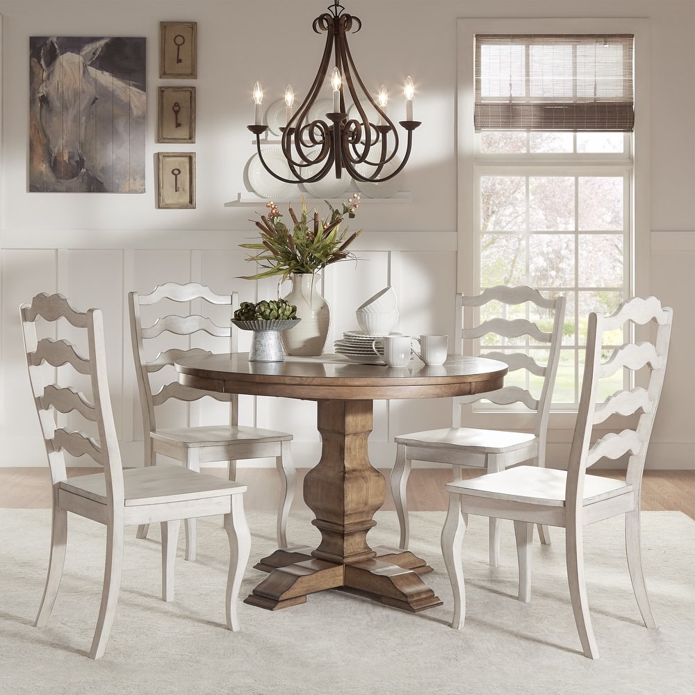 Eleanor Oak Round Solid Wood Top Ladder Back 5-piece Dining Set by iNSPIRE Q Classic