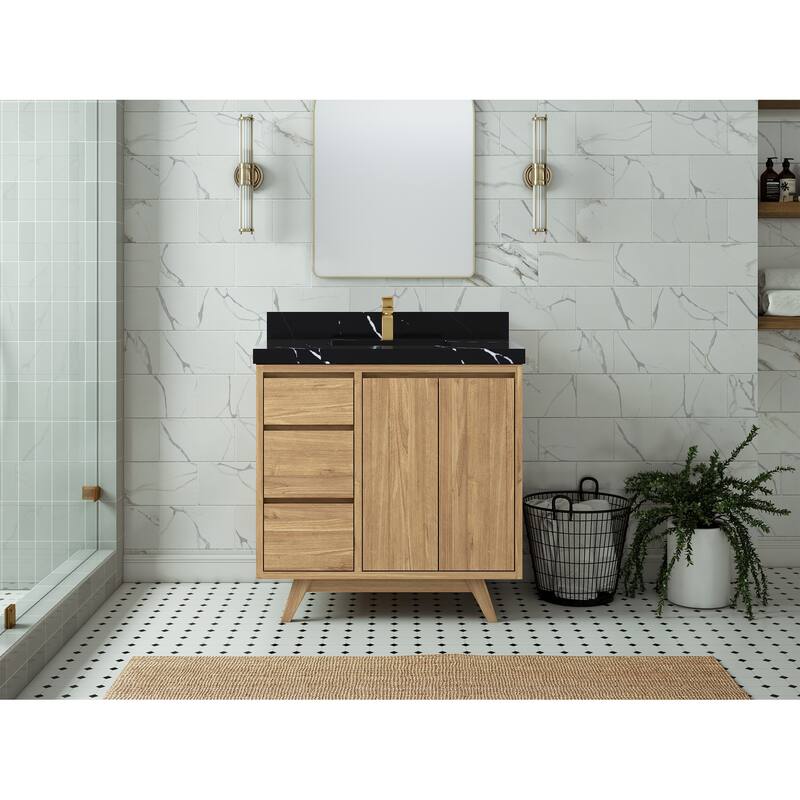 Willow Collections 36 in. W x 22 in. D Madison Teak Center Sink Bathroom Vanity with Countertop