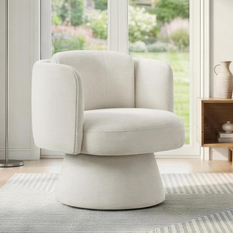 Spruce & Spring Modern Swivel Barrel Accent Chair for Living Room, Bedroom & Nursery - Single - White