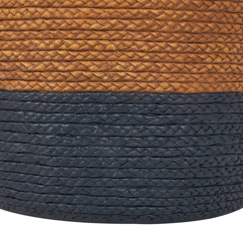 Brown Magnesium Oxide Two-Toned Garden Stool with Black Base and Woven Inspired Design