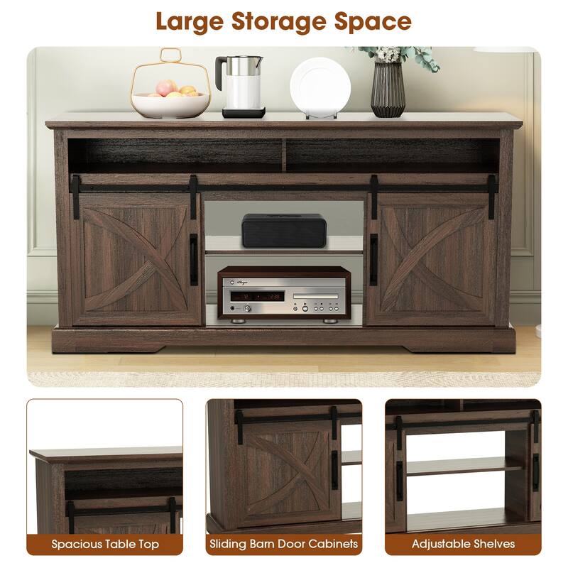 68" Walnut Sliding Barn Door TV Stand Console with Storage Open Compartment