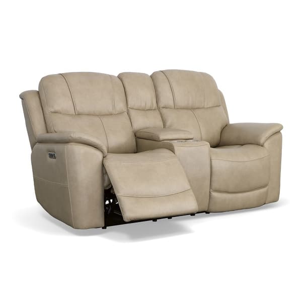 slide 2 of 15, Crew Leather Power Reclining Zero Gravity Loveseat with Console, Power Headrests & Lumbar by Flexsteel Pebble