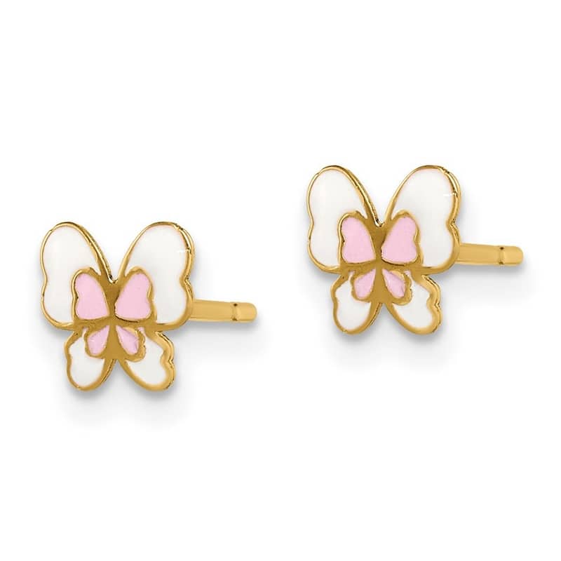 Curata 14k Yellow Gold Enamel Butterfly Angel Wings Post Earrings - 6mm