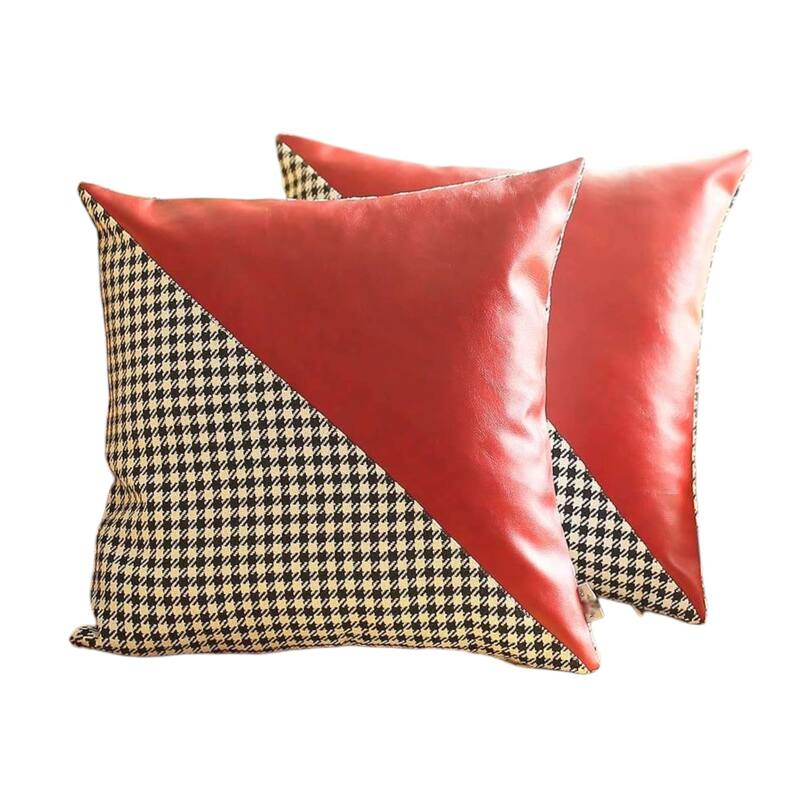 HomeRoots Set Of Two 18" X 18" Black And Red Polyester Houndstooth Zippered Pillow