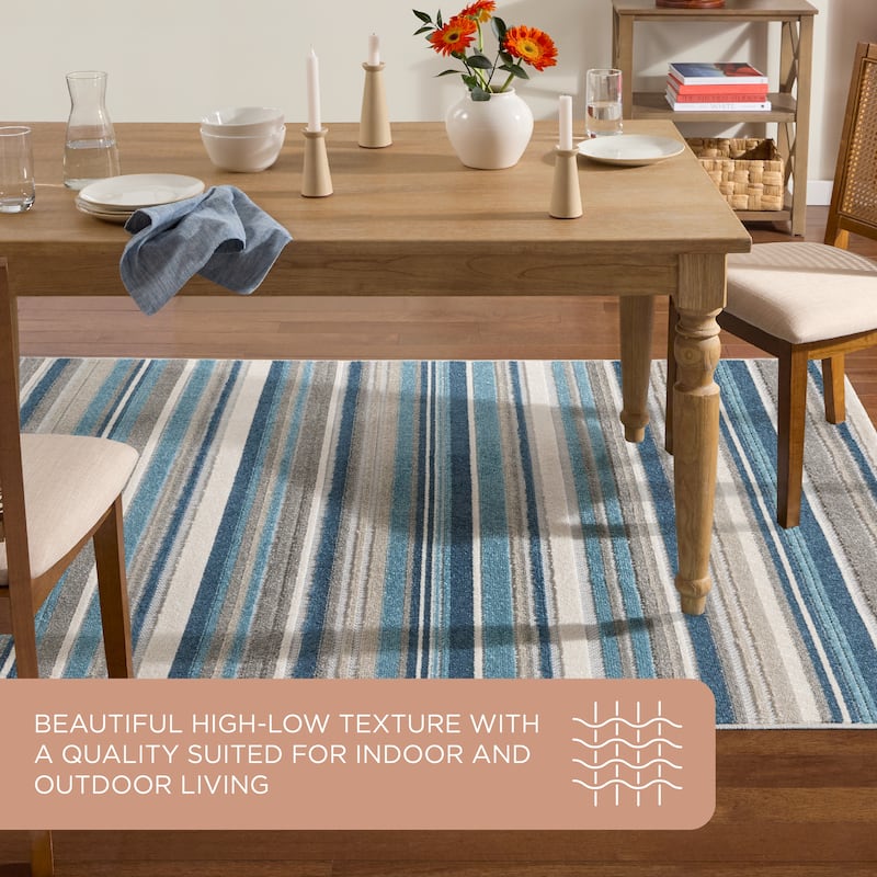 TOWN & COUNTRY EVERYDAY Rio Multicolor Stripe Indoor Outdoor Area Rug, UV Fade Resistant, High-Low Pile