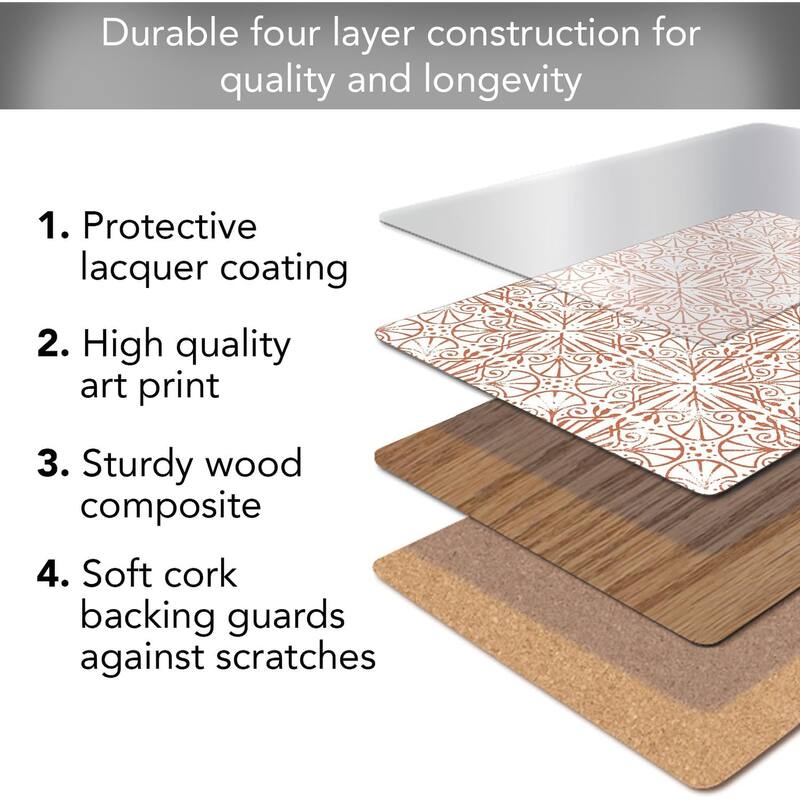 Mohave Light Decorative Hardboard Placemats with Protective Cork Backing 4 Pack Heat Tolerant and Easily Wipes Clean