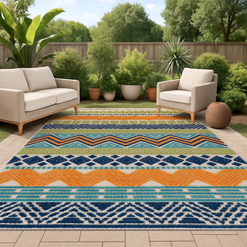 Marbella Contemporary Boho Indoor/Outdoor Area Rug - 7'10"x10' - Multi
