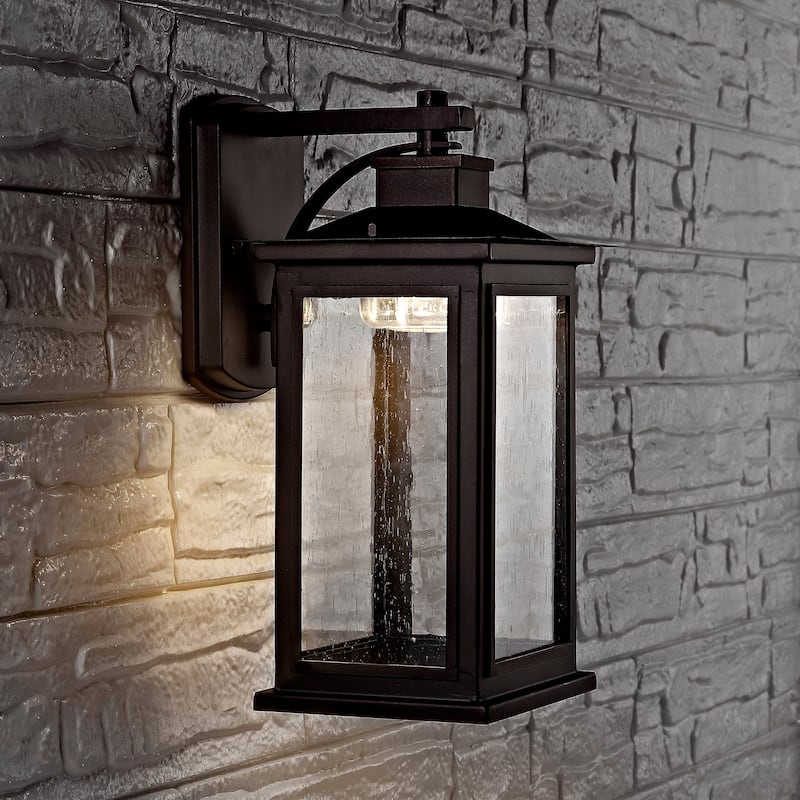 SAFAVIEH Taylen Outdoor Bronze Wall Lantern - 6.6"x7.4"x12.3" - 7"W x 7"D x 12"H