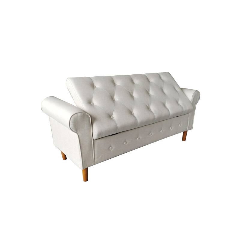 62" Bedroom Tufted Button Storage Bench, Modern Fabric Upholstered Ottoman,Window Bench,Rolled Arm Design for Bedroom
