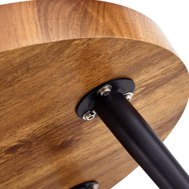 Roomfitters 23.6" Round Coffee Table with Natural Wood Grain Texture and Black Metal Legs