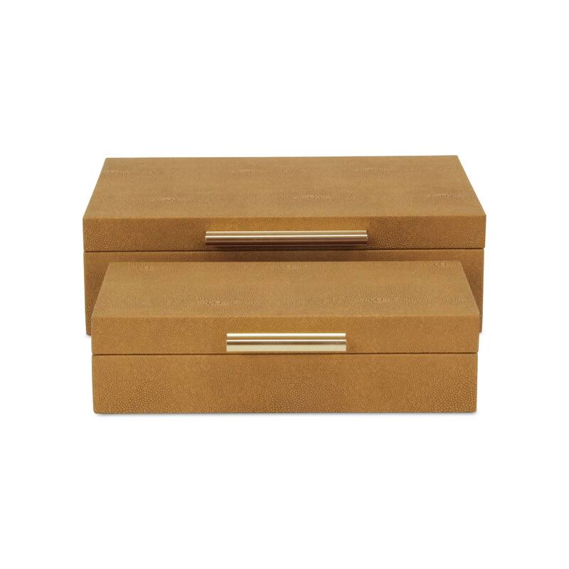 Faux Shagreen Decorative Boxes - 11.75" - Brown and Gold - Set of 2